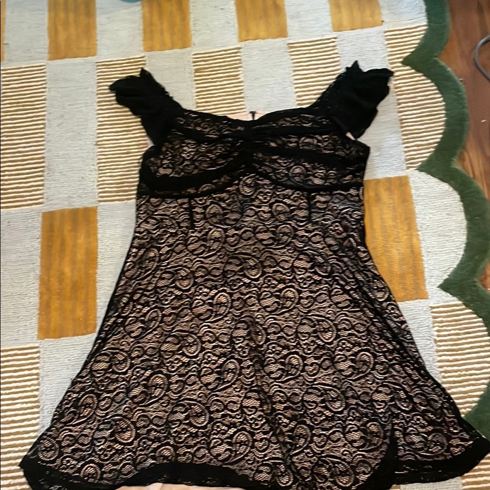 Lane Bryant Black Midi Dress with Lace Overlay